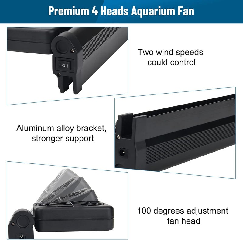 Liveek Aquarium Fan 2 3 4 Heads, Aquarium Chillers Cooling Fan Adjustable Fish Tank Cooling Fan with 2 Wind Speed Fan for Water Tank, Aquarium Tank Chiller (2 Head) - Image 3